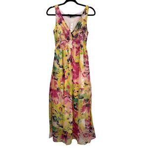 Floral Watercolor Maxi Dress - Pink & Yellow -New WITH tag